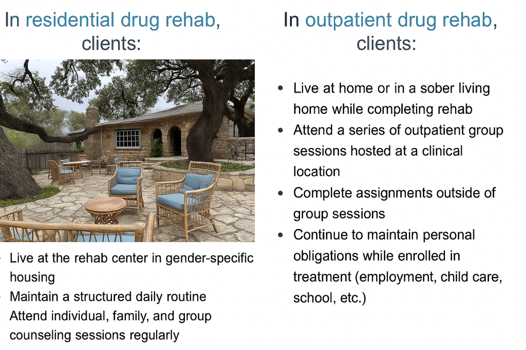 Outdoor stone patio with wicker seating and oak trees at Nova Recovery Center, illustrating the serene residential setting used in Paxil addiction treatment.