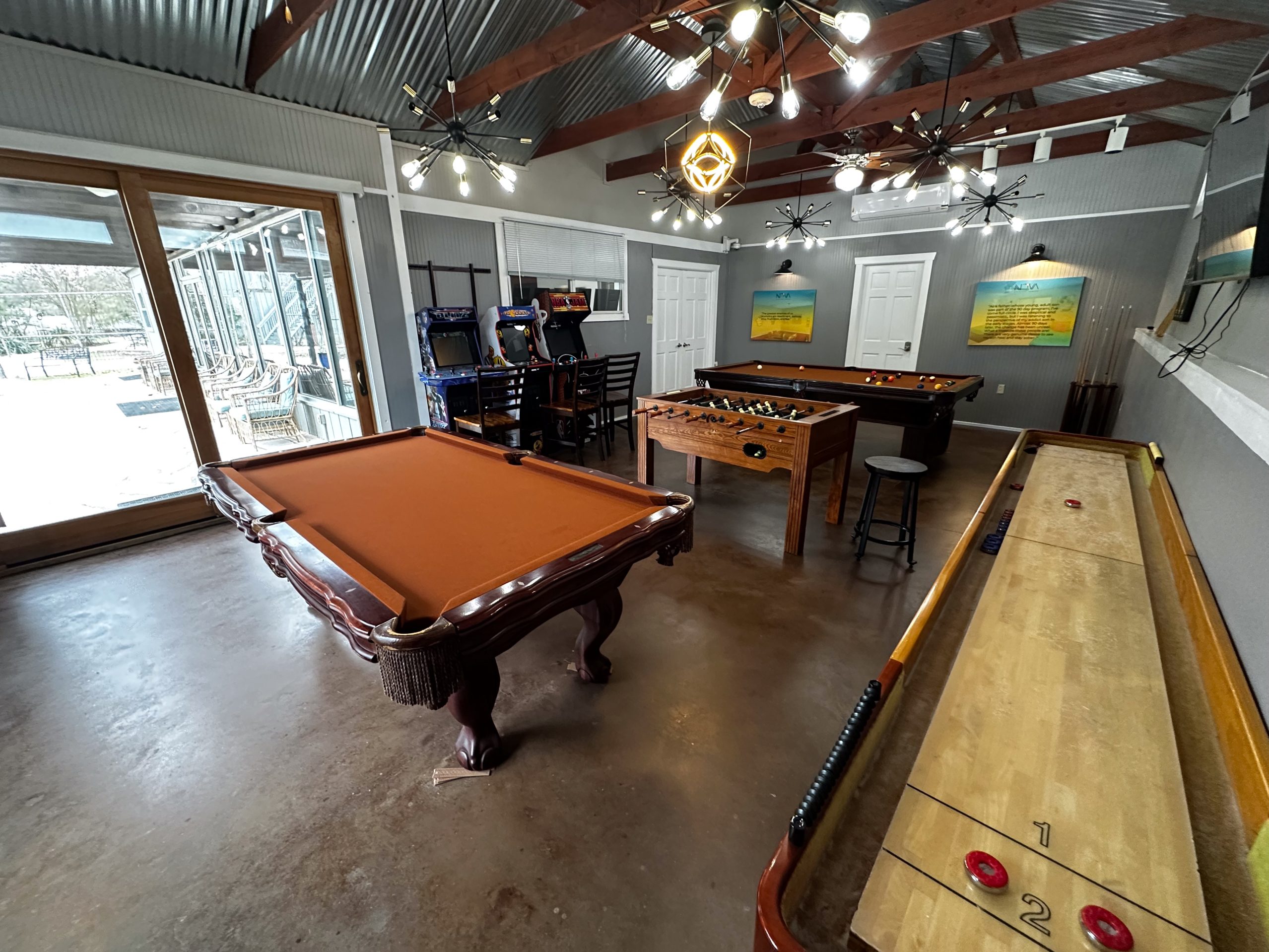 Game room at Nova Recovery Center in Wimberley, TX.