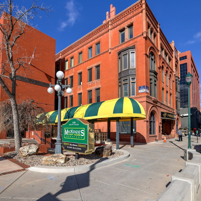 Exterior of the historic Alamo Building in downtown Colorado Springs