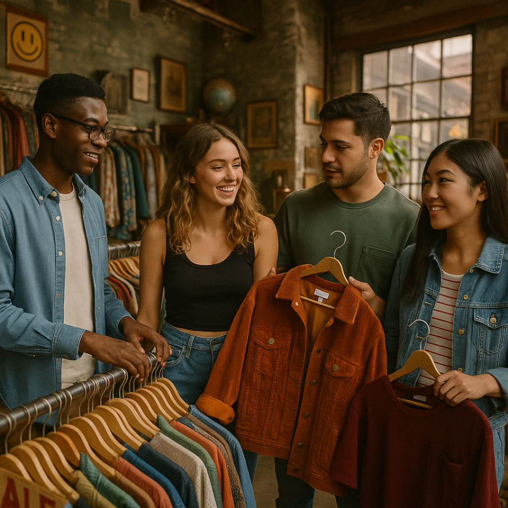 Friends shopping at a vintage store, exploring healthy routines while on Lexapro.