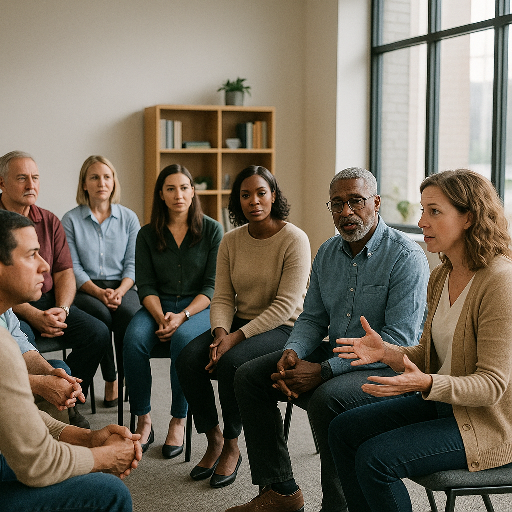 Group therapy session as part of an intensive outpatient program in Houston