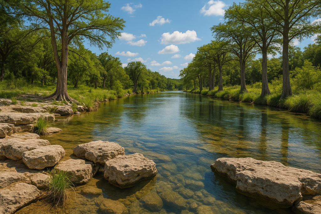 Modern inpatient drug rehab center in Wimberley, Texas, surrounded by oak trees and limestone architecture representing Nova Recovery Center’s peaceful Hill Country campus.