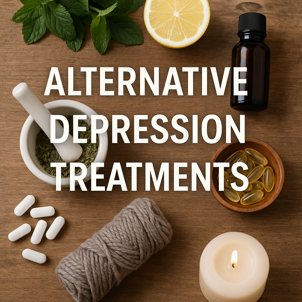 Alternative depression treatments with natural medicine for depression, supplements, saffron, holistic healing for depression, and psychotherapy therapy elements.