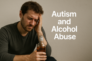Man struggling with autism and alcohol abuse, symbolizing the link between autism and addiction, autism and drugs, and autism and substance abuse.