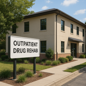 Modern outpatient drug rehab center in Austin, TX with clean architecture, greenery, and a welcoming atmosphere.