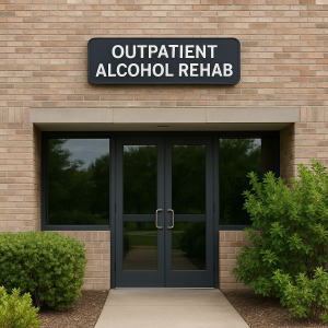 Exterior of an alcohol outpatient rehab center in Austin, Texas, surrounded by greenery and featuring a modern entrance.