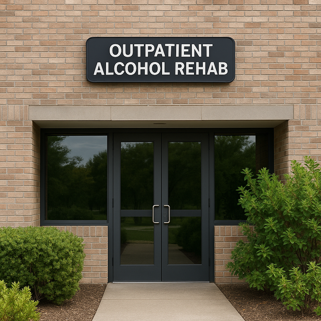 Exterior of an alcohol outpatient rehab center in Austin, Texas, surrounded by greenery and featuring a modern entrance.