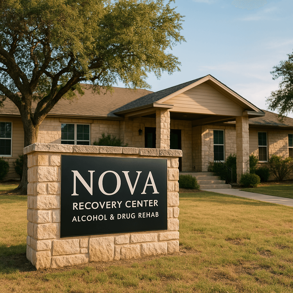 Exterior view of Nova Recovery Center, a residential alcohol treatment facility in Austin, Texas.