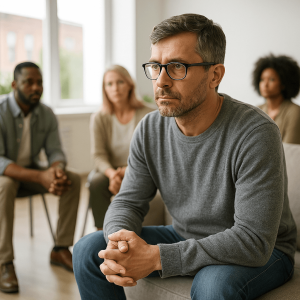 Therapist meeting with a client during an alcohol outpatient rehab session in Austin, TX.